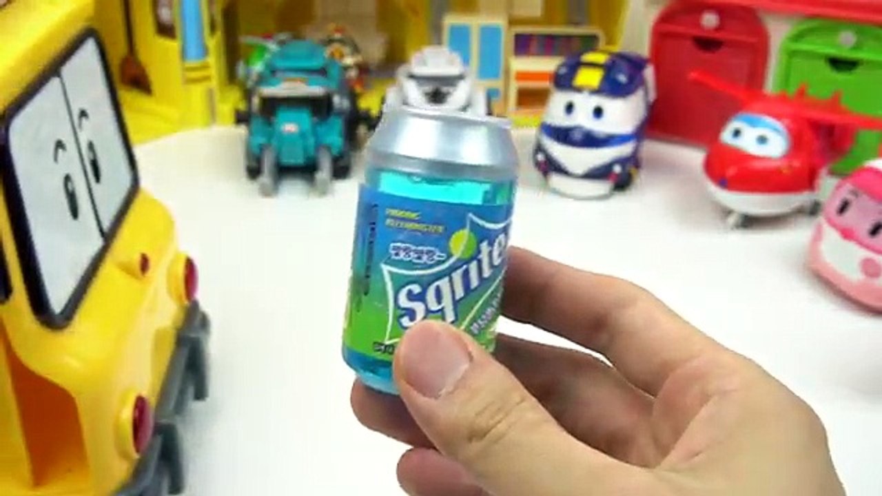 Drinking Soda Slime? Robocar Poli Amber Robot Train Super Wings toys