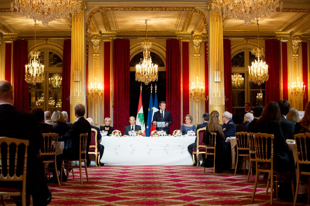Allocution du Président de la République, Emmanuel Macron, lors du diner d'État avec le Général Michel Aoun, Président de la République libanaise.