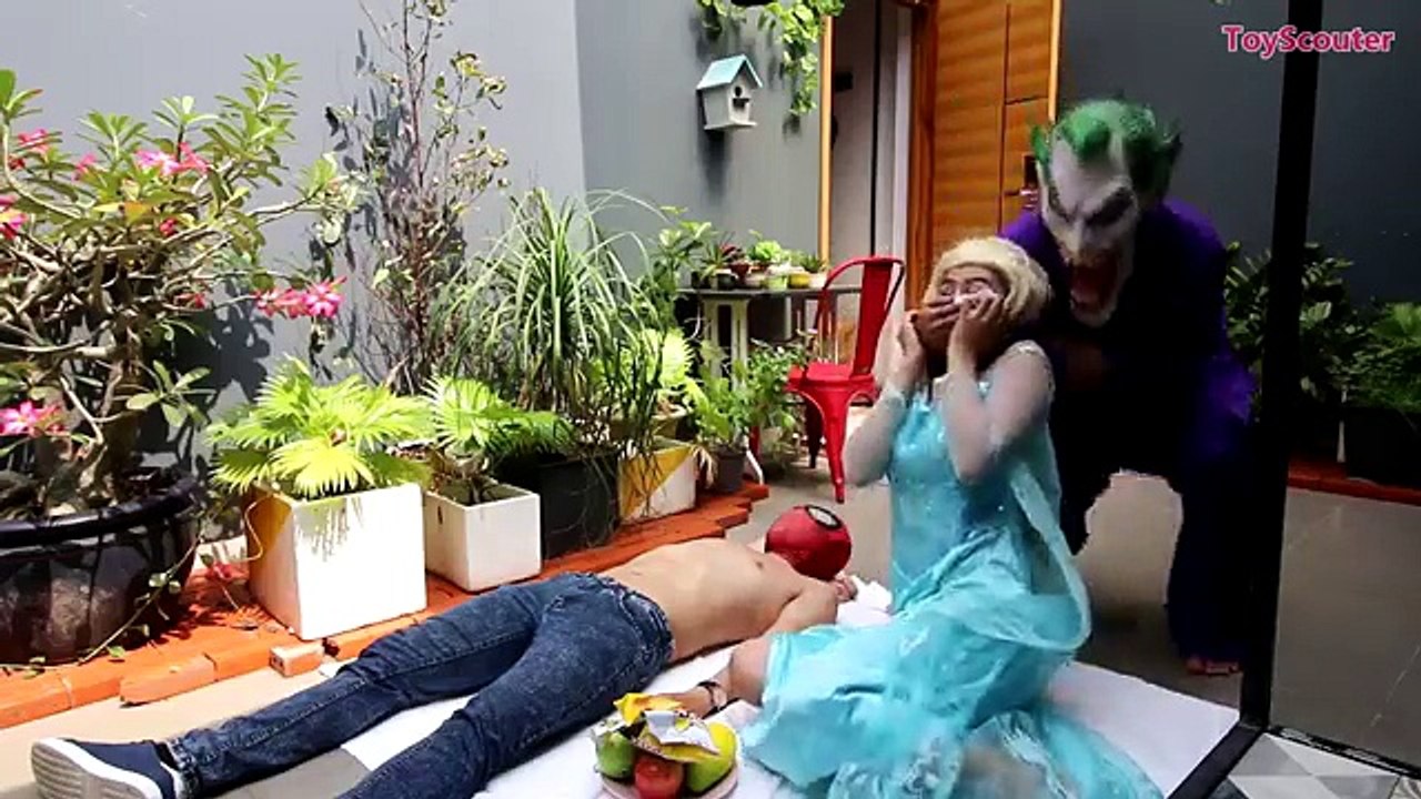 Frozen Elsa & Spiderman vs a GHOST! w/ Joker in Real Life