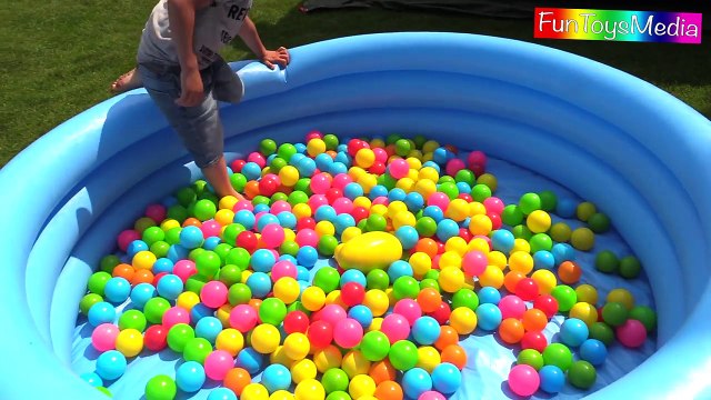 Toys Surprise Eggs Hunt Challenge for Kids Outdoor Playground Inflatable Slide Disney Toys Opening