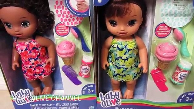 BABY ALIVE Magical Scoops baby doll unboxing +Feeding + You & Me High Chair By Baby Alive Channel