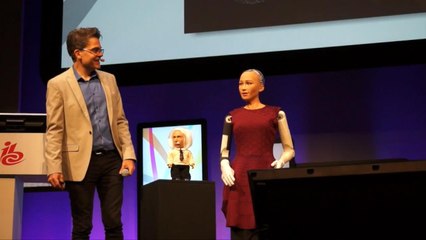 'Sophia' A Lifelike Robot and 'Einstein' Are Introduced By Their Creator in Amsterdam