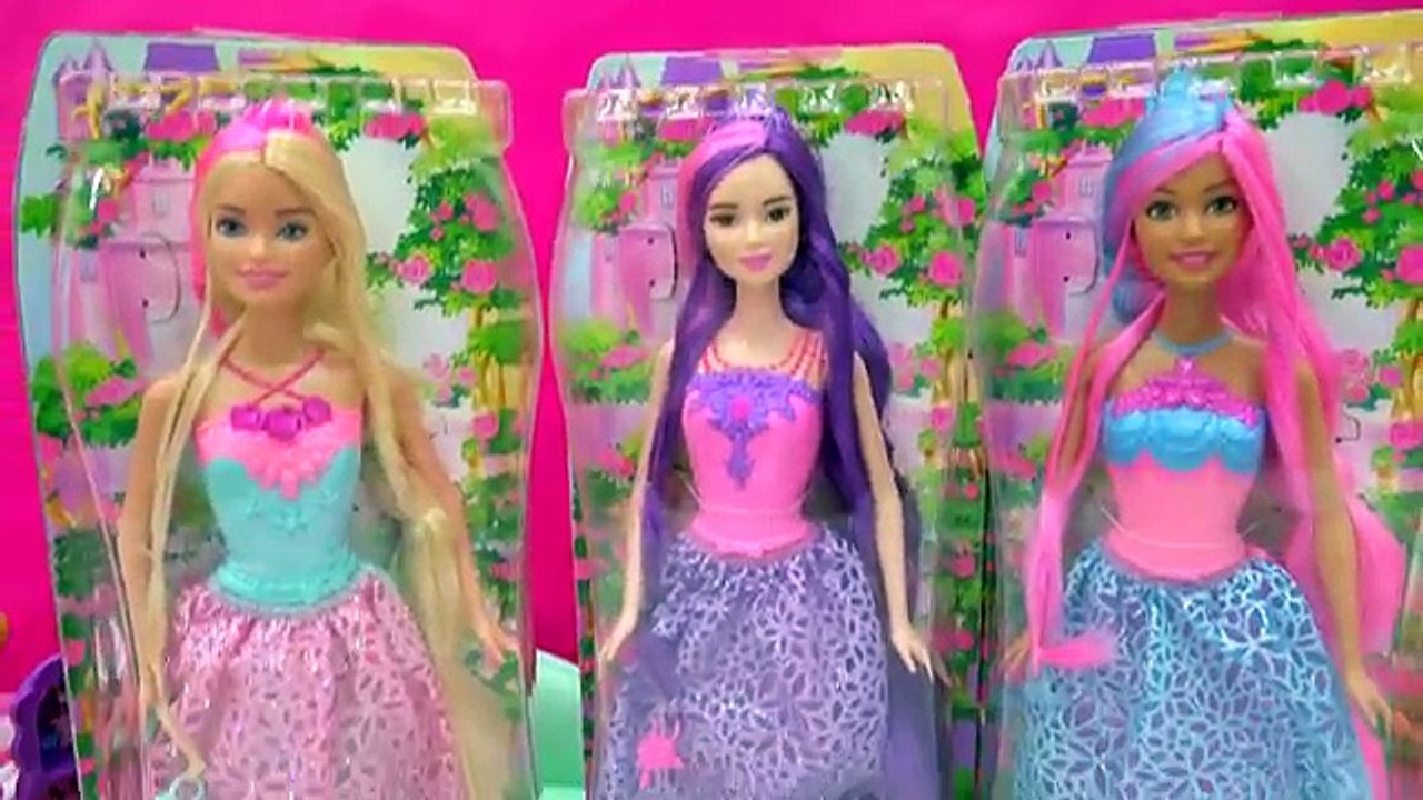3 Endless Hair Kingdom Barbie Dolls Get Clip Extenstions and Hair Cut - Toy Unboxing Video