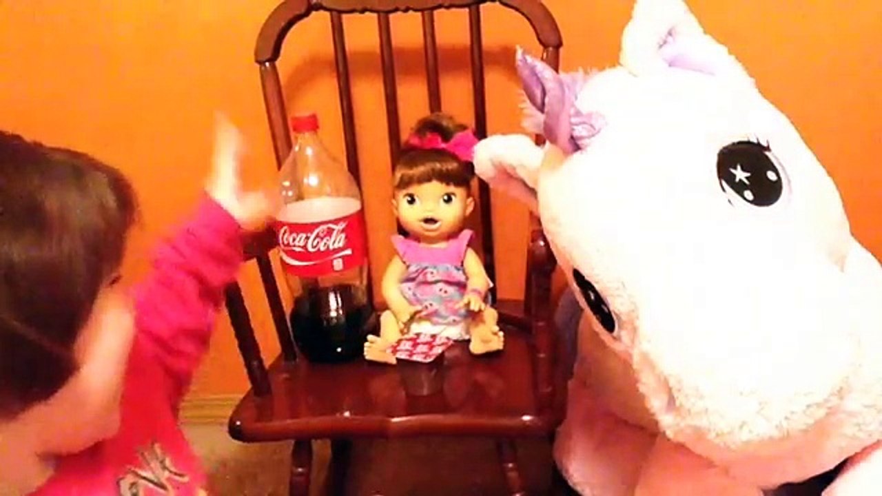 Baby Alive My Baby All Gone Doll Piper eats Chocolate Pudding and Drinks Coke