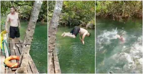 Amigos fazem colega acreditar que está a mergulhar num rio com piranhas... QUE RISO!