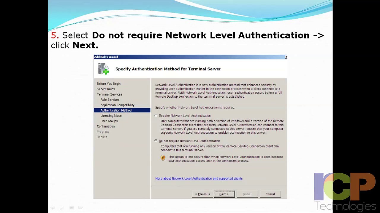 Configuring Terminal Server in Application Server Mode