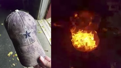 Angry Cowboys Fan BURNS Hat After Team Kneels for National Anthem