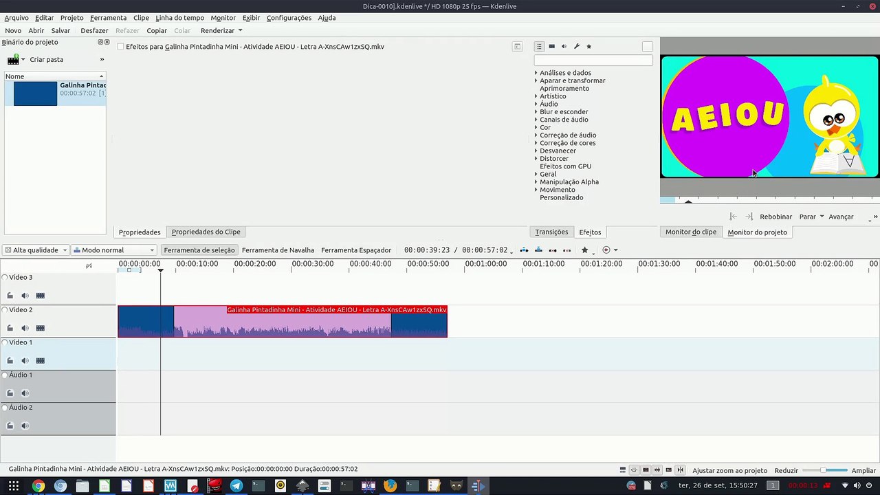 Kdenlive clipe de título