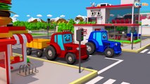 Trator e o Caminhão com Plataforma JOGOS NA CIDADE | Desenhos animados de Tratores