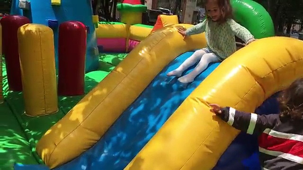 Playground Fun Play Place. Kids playing in trampoline park.