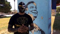 Sin Cara makes his entrance with his son and visits an Eddie Guerrero mural -