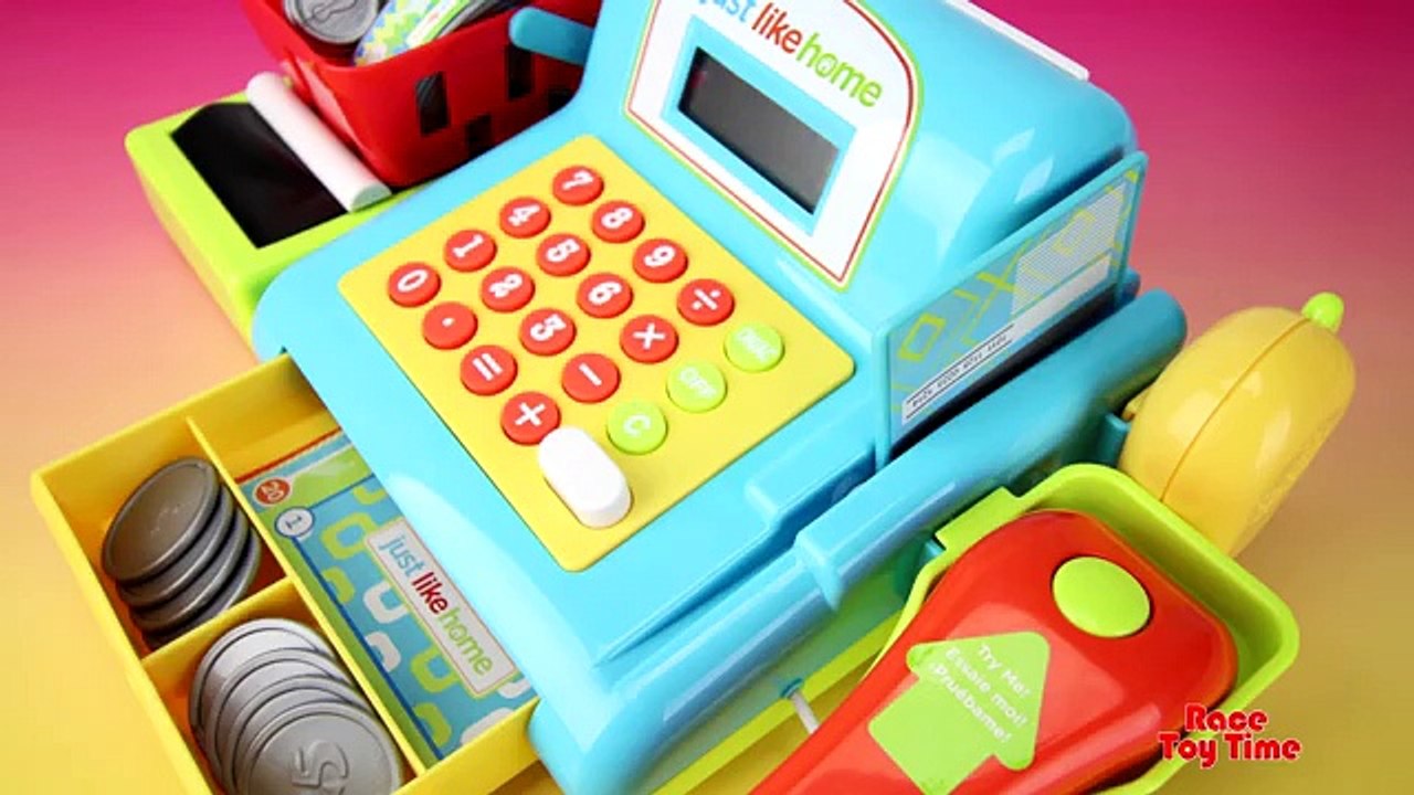 Just like home toy cash register store with real scanner & working calculator