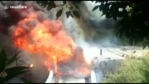 Gas cylinders explode turning truck into massive bomb