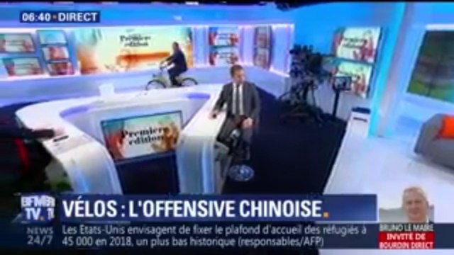 Christophe Delay teste le Vélib chinois sur le plateau de BFMTV