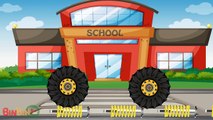 School Bus Monster Trucks Vs Batman Trucks - Monster Trucks For Children Cartoons - Videos For Kids