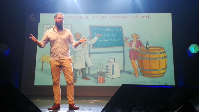 Le Belge Thomas Abbate, en répétition à Média Rives, explique sa thèse en pile 180 secondes