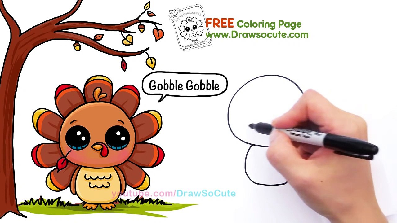 How to Draw a Cute Turkey step by step Easy Thanksgiving