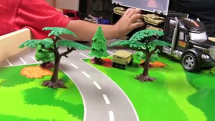 WolVol Military Transport Car Carrier Truck and Hot Wheels Fire Station | Cars for Kids