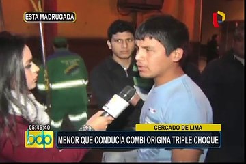 Cercado de Lima: menor que conducía combi provoca triple choque