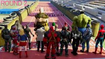 20 SUPERHERO & VILLAINS ELECTRIC RUN (Funny Battle Video w/ Venompool Harley Quinn Spiderman Hulk)