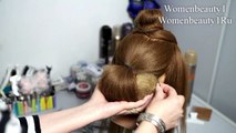 Updo hairstyle for long hair. Hair bow tutorial.