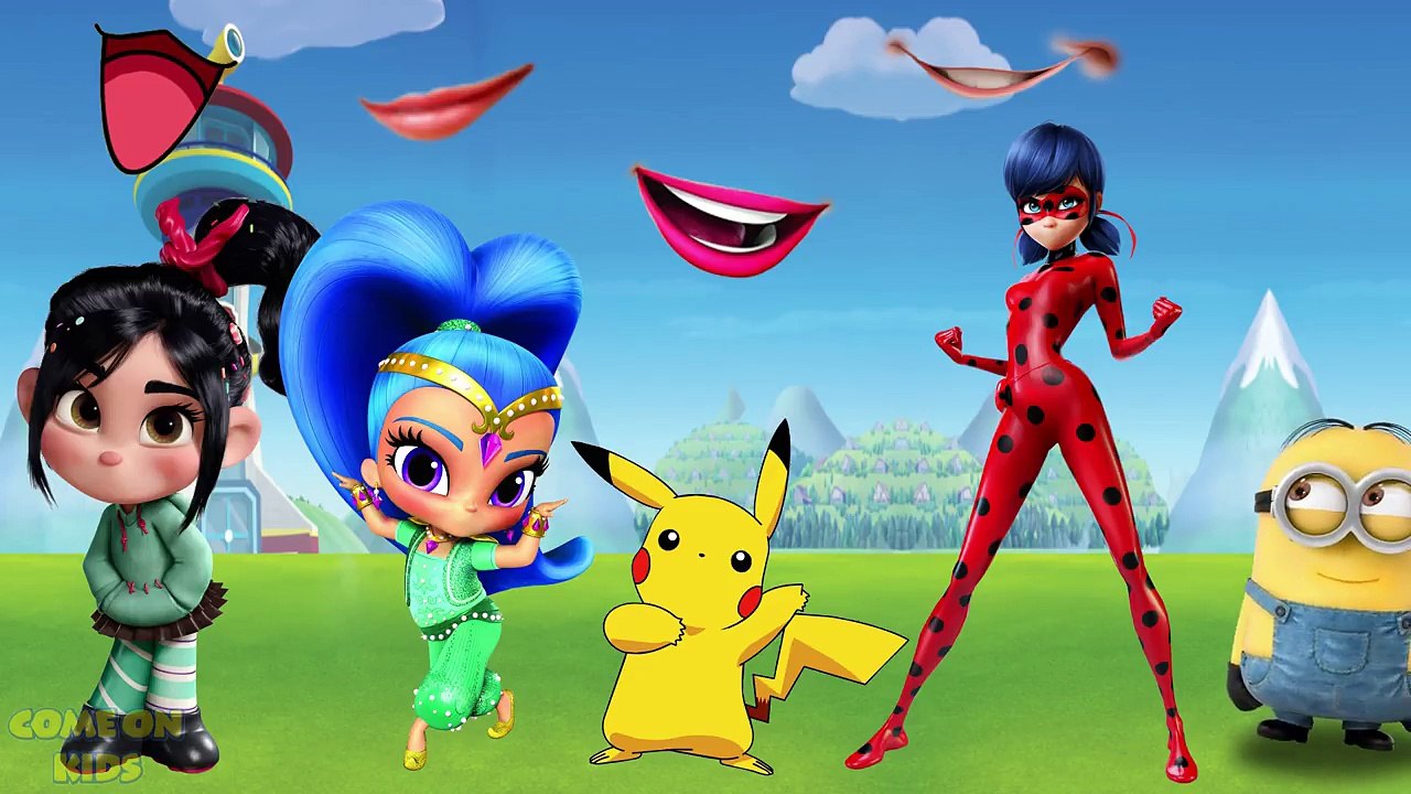 Wrong Mouths Ladybug, Pikachu, Shimmer & Shine, Vanellope Minion Finger Family, Songs for kids
