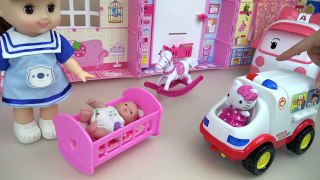 Hello Kitty Ambulance car and Baby doll with surprise eggs toys play