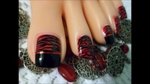 Negro y Rojo Decoración Otoño e Invierno para las uñas de los pies/Black & Red toe nail art