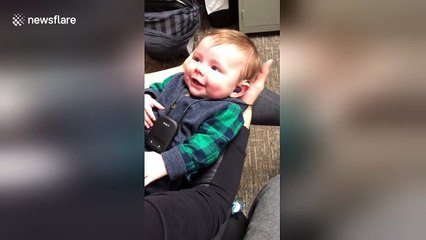 Baby is thrilled to hear his mother's voice for the first time