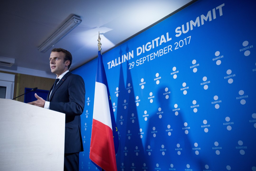 Conférence de presse du Président de la République, Emmanuel Macron, lors du sommet du numérique à Tallinn, Estonie