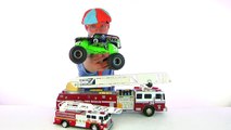 Fire Truck toy putting out fires and playing with monster truck grave digger | Blippi Toys