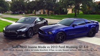 Tesla Model S P85D vs Ford Mustang GT 5.0 - Race on Autobahn