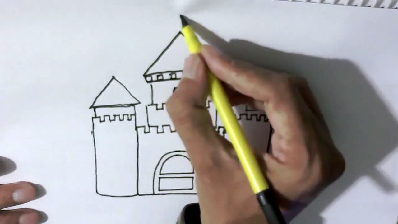 How to draw a Castle - in easy steps for children, kids, beginners Step by step