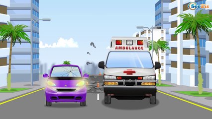 White Ambulance Car Rescue in the City w Police Car - Educational Learning Videos for Kids