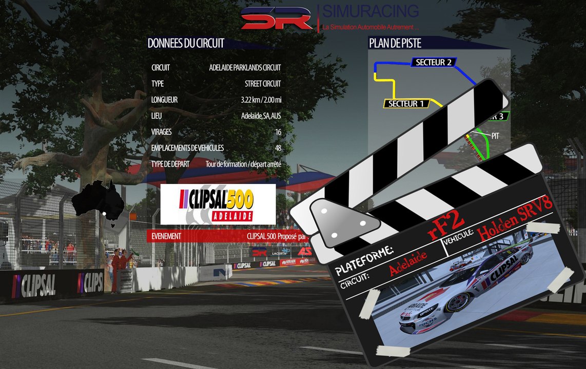 Tour de piste à Adélaïde en Holden commodore V8 Supercars sur rFactor 2