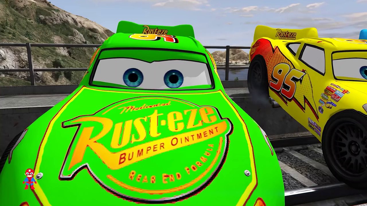 Lightning McQueen in Danger - Train Trouble Spiderman Cartoon for Kids with Nursery Rhymes SHS