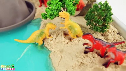 DIY Volcano Eruption With Lava: Dinosaur Volcano - 공룡 화산폭발 실험 놀이- Learn Names Of Dinosaurs For Kids