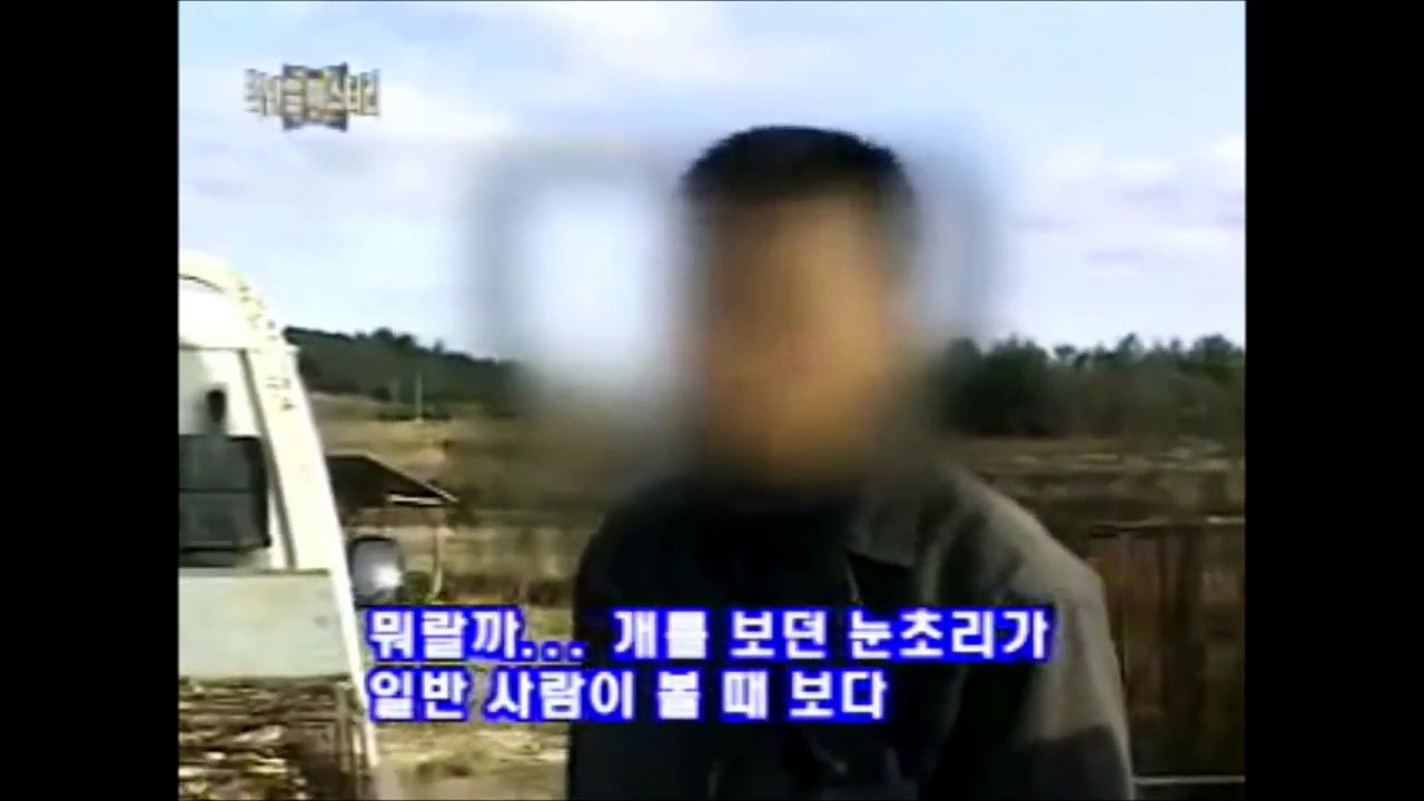 사나운 개가 개장수를 보자 두려움에 오줌까지 지림 The dog is trembling in fear.