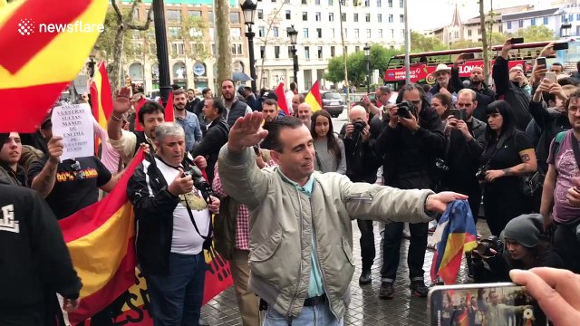 Far right anti-independence demonstrators destroy Catalan flag