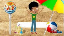 Sad kid buried in sand learn colors with lollipops and Johny Johny Yes Papa