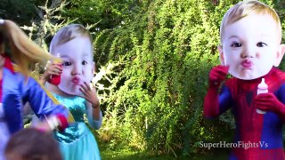 Spiderman and Frozen Elsa COSTUMES CUT! w/ Bad Baby Crying & Joker in Real Life