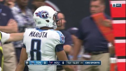 Marcus Mariota intercepted by Andre Hal