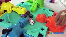 Hungry Hungry Hippo eats Disney Cars Micro Drifters Family Fun Game Surprise Egg toys Spiderman