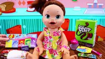 BABY ALIVE Candy Eating Challenge Doll vs Food   M&Ms, Fruit by The Foot, Jelly Belly, Pez