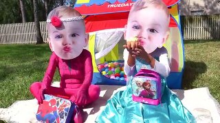 Crying Baby loses her lunch w/ Spiderman, Police Baby, ariel mermaid, catwoman, frozen elsa