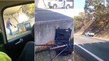Condutor revoltado pára o carro e parte radar de velocidade escondido