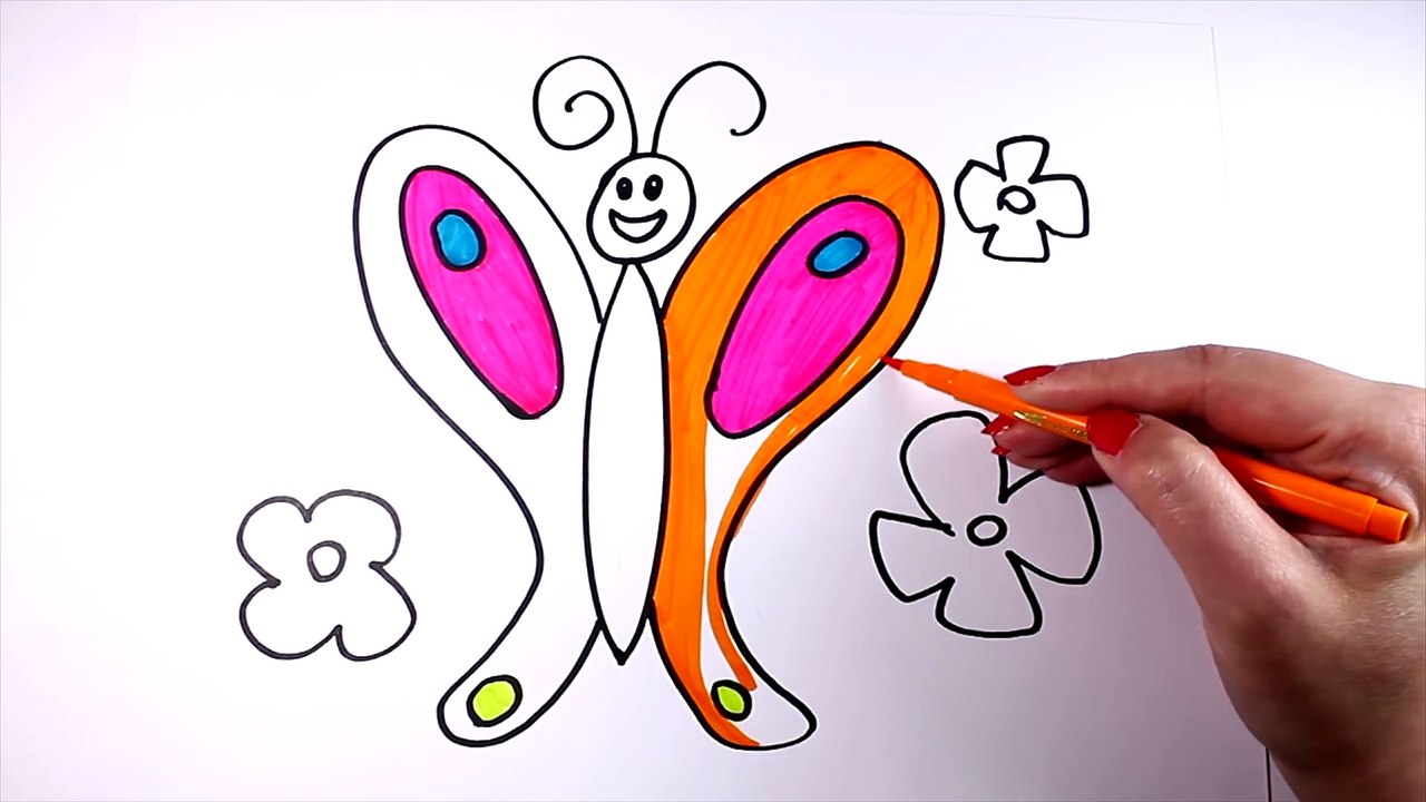 How to Draw Butterfly - Simple Coloring Book with Colored Markers Painting - YouTube
