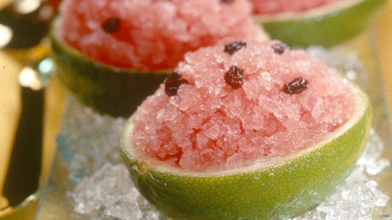 Watermelon Granita Filled Lime Cups
