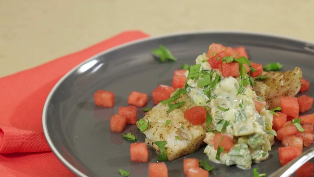 Halibut with Watermelon Tzatziki
