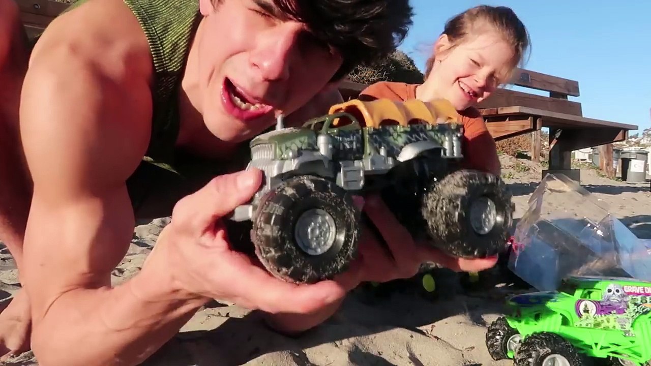 MONSTER TRUCKS Racing in a DUMP TRUCK!?!